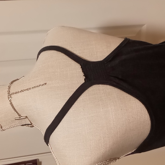 Hollister Y2k Navy Blue Soft Knit Razorback Tank Top W/ Rhinestone Center Sz Med - Picture 5 of 11